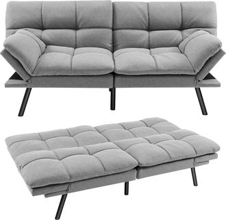 Costway Costway - Sof&aacute; Cama De 3 Plazas Fut&oacute;n Convertible De Espuma Viscoel&aacute;stica Con Respaldo Y Reposabrazos Ajustables, Moderno Sill&oacute;n Cama Plegable Para Es