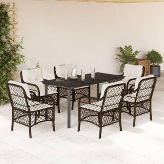 vidaXL Set Comedor De Jard&iacute;n 7 Pzas Con Cojines Rat&aacute;n Sint&eacute;tico Marr&oacute;n Vidaxl
