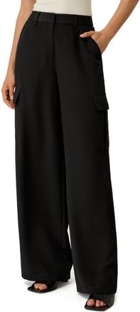 LilySilk Silk Crepe Cargo Pant in Black at Nordstrom, Size 12