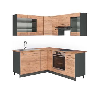 Vicco Cocina Esquinera Fame-line, Oro Power Roble/antracita, 160 X 190 Cm, Et Roble