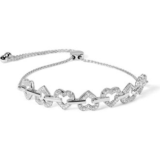 House of Brilliance Silver 1/2 Cttw Diamond Alternating Heart Link Adjustable Bolo Bracelet in White at Nordstrom