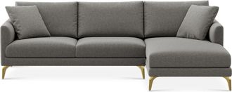Castlery Lena Chaise Sectional Sofa Right Facing Customized, Dark Grey Performance Classic Twill, Brass Legs, Spill Resistant for Castlery Sofas