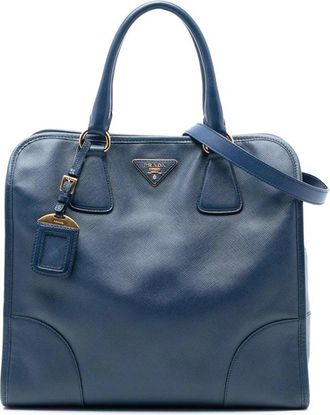 Prada Pre-owned Handbags, female, Blue, Size: ONE SIZE Pre-owned Structured Leather Satchel