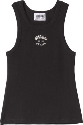 Moschino Geribbeld Logo Hemd Zwart - Dames - Tops zonder mouwen - Zwart - XL - Katoen - Tops