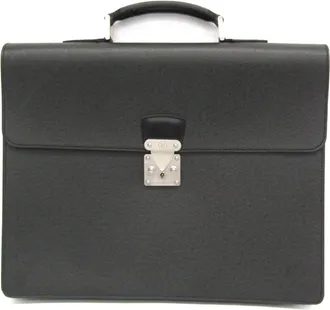 Louis Vuitton Serviette Moskova Briefcase Taiga Leather Gray Leather Briefcase Bag (Pre-Owned)