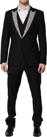 Dolce & Gabbana Mens Black Martini Crystal Embellished 3 Pc Suit Virgin Wool Polyester Silk