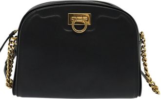 Ferragamo Gancini Black Leather Shoulder Bag (Pre-Owned)
