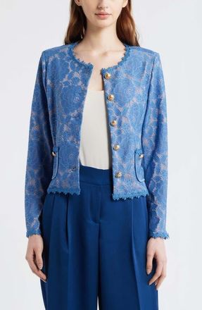 Tahari by ASL Bonded Lace Jacket in Blue Petal at Nordstrom, Size 14