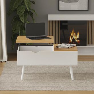 Vicco Mesa De Centro Stora, Blanco/roble, 76 X 45 Cm Con Funci&oacute;n Elevadora, Vicco