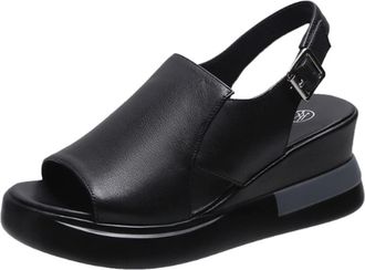 Generic Sandals For Women Thick-soled Wedge Sandals Womens Summer High-heeled Fish Mouth Womens Shoes Soft Leather High-soled Shoes Slippers