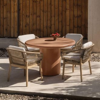 Sklum Set De Mesa Redonda &Oslash;120 Cm En Cemento Namara Y 4 Sillas De Jard&iacute;n Con Reposabrazos En Madera De Acacia Karvia Sklum