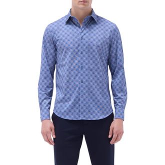 Bugatchi James OoohCotton Leaf Print Button-Up Shirt in Cobalt at Nordstrom Rack, Size X-Large