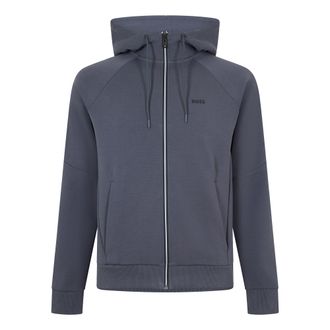 HUGO BOSS Heren-hoodie met raglanmouwen en doorlopende ritssluiting (Donkergrijs)