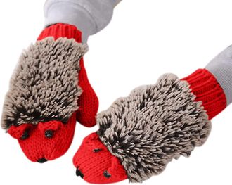 Generic Winter Cotton Warm Gloves Thick Womens Hedgehog Knitted Gloves Gloves Mittens for Women Cold Weather (Red, One Size)