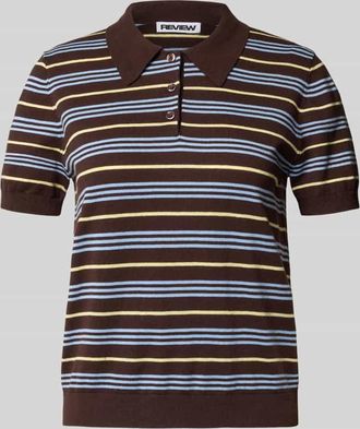 Review Regular Fit Polo-Strickshirt mit Streifenmuster in Dunkelbraun, Gr&ouml;&szlig;e XL