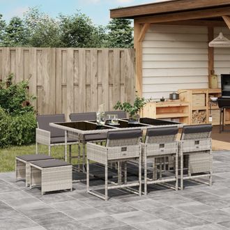 vidaXL Set De Comedor De Jard&iacute;n 11 Pzas Y Cojines Rat&aacute;n Sint&eacute;tico Gris Vidaxl