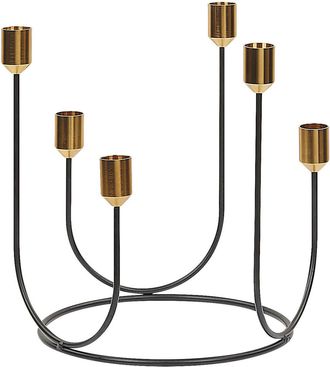 Beliani Beliani - Candelabro De Metal Negro Y Dorado 25 Cm Portavelas Forma Redonda Decoraci&oacute;n Moderna Panay