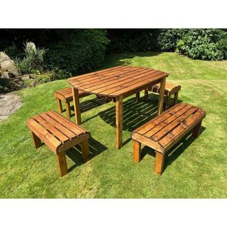Charles Taylor Trading Knights Six Seater Garden Furniture Rectangular Set - Fully Assembled in Light Brown