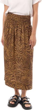 Equipment Smocked Waist Linen Skirt in Brown Zebra at Nordstrom, Size Medium