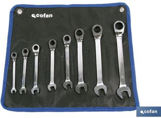 cofan Set 8 Llaves De Carraca Mixta, Juegos De Llaves Combinadas Pulido Espejo Con Carraca Reversible. Contenido De 8 Piezas. Su Innovador Dise&ntilde;o De Estrell