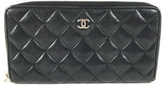 Chanel Matelasse Black Leather Long Wallet (Bi-Fold) (Pre-Owned)
