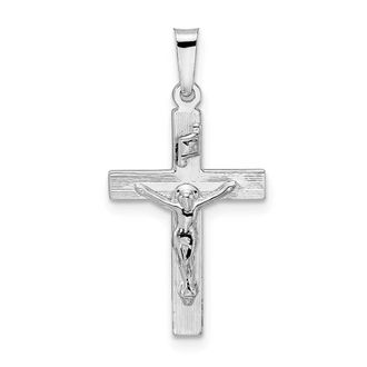 Diamond2Deal 14k White Gold Polished Solid INRI Striped Crucifix Pendant