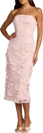Mac Duggal Strapless Lace Floral Detail Fitted Midi Dress in Blush at Nordstrom, Size 10