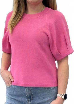 Entro Solid Short Puff Sleeve Knit Top In Pink