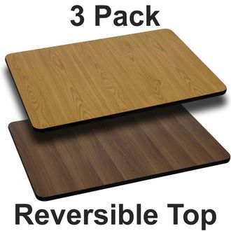 Flash Furniture 3 Pk. 24 x 30 Rectangular Table Top with Natural or Walnut Reversible Top
