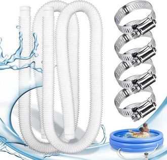 No Brand Manguera Para Piscina - Juego De 2 Piezas, 32 Mm, Con 4 Abrazaderas Met&aacute;licas. Apta Para Piscinas Elevadas, Spas Y Bombas De Filtro (blanca)