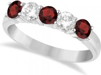 Allurez Five Stone Diamond and Garnet Ring 14k White Gold (1.36ctw)