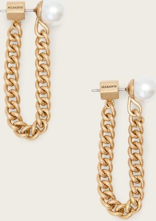 AllSaints Brass Lex Chain Pearl Earrings, Size: One Size