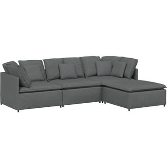 vidaXL Vidaxl - Sof&aacute; Modular Con Reposapi&eacute;s Y Cojines De Tela Gris Oscuro
