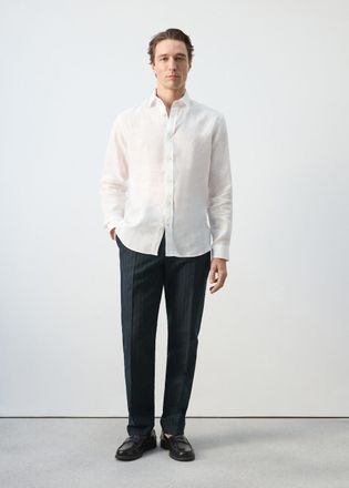 Mango Pantaloni misto lino regular-fit gessati navy - Uomo - 44 - MANGO MAN