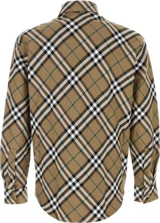 Burberry Mens Check Cotton Oxford Shirt Beige
