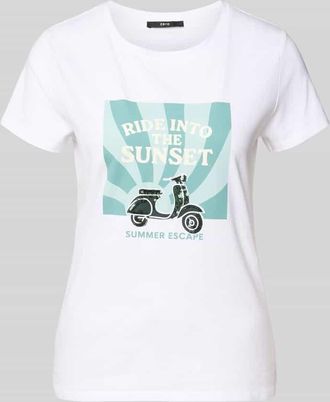 Zero T-Shirt mit Motiv-Print und Rundhalsausschnitt in Weiss, Gr&ouml;&szlig;e 34