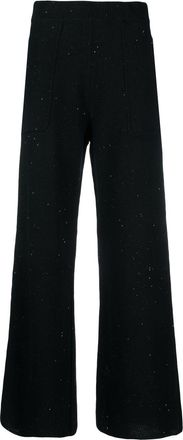 Fabiana Filippi wide-leg sequin-embellished trousers - women - Cotton/Linen/Flax/Polyester - 40 - Black