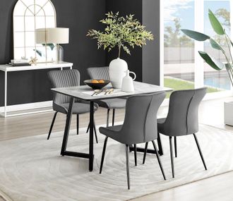 Furniturebox Carson White Marble Effect Dining Table & 4 Nora Black Leg Chairs in Dark Grey