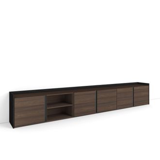 Skraut Home Skraut Home - Mueble Tv, Televisi&oacute;n, Muebles De Sal&oacute;n, Almacenaje, 309x35x50cm, Para Tv Hasta 80, Con Almacenamiento, Estilo Moderno, Roble Oscuro Y N
