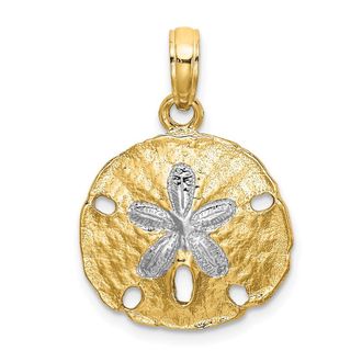 Diamond2Deal 14k Yellow Gold with White Rhodium Polished Sand Dollar Charm Pendant