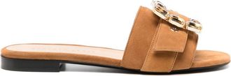 Madison.Maison Madison Maison Fade Jeweled Buckle Khaki Sandals - women - Suede - 36.5 - Brown