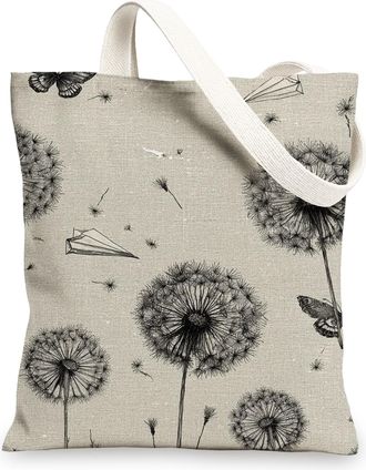 Generic Dandelion Canvas Tote Bags, Artistic Dandelion Pattern Reusable Shopping Bags, Lightweight Washable Shoulder Strap Canvas Bags for Gym Outdoor Travel 