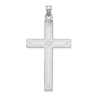 Diamond2Deal 14k White Gold Solid Laser Etched Cross Pendant