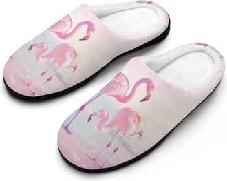 Generic Flamingo Beach Womens Slippers Warm House Slippers Indoor House Shoes with Anti-Skid Rubber Sole