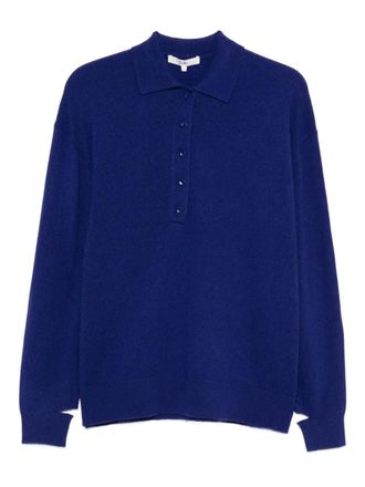 Tibi button-details polo top - women - Cashmere/Wool - S - Blue