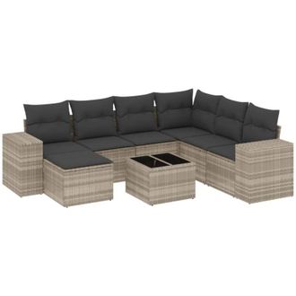 vidaXL Vidaxl - Set De Sof&aacute;s De Jard&iacute;n 8 Pzas Y Cojines Rat&aacute;n Sint&eacute;tico Gris