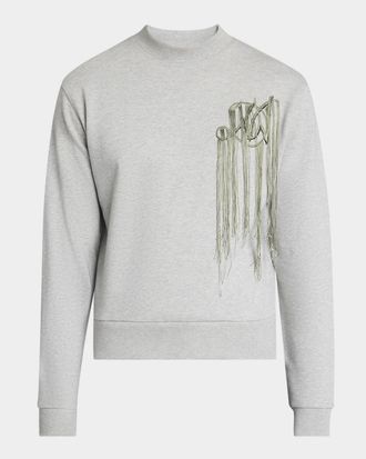 Dries Van Noten Men & apos;s Fringed Monogram-Embroidered Sweatshirt