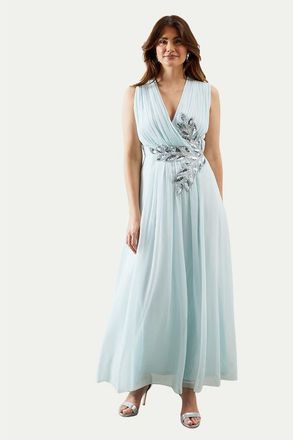 Wallis Embellished Wrap Georgette Maxi Dress in Ice Blue at Nordstrom, Size 12