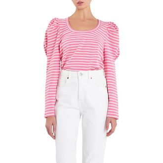 English Factory Stripe Puff Sleeve Knit Top in Pink/white at Nordstrom Rack, Size X-Small