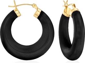 Ross-Simons Black Onyx Hoop Earrings in 14kt Yellow Gold